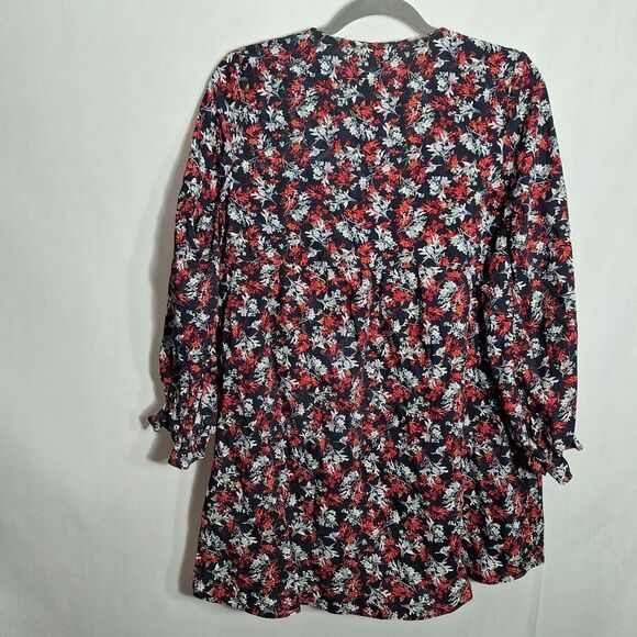 Zara Womens Cottagecore Tunic Top Floral 3/4 Sleeve Cinch Cuff Split Neck Small - Picture 8 of 12